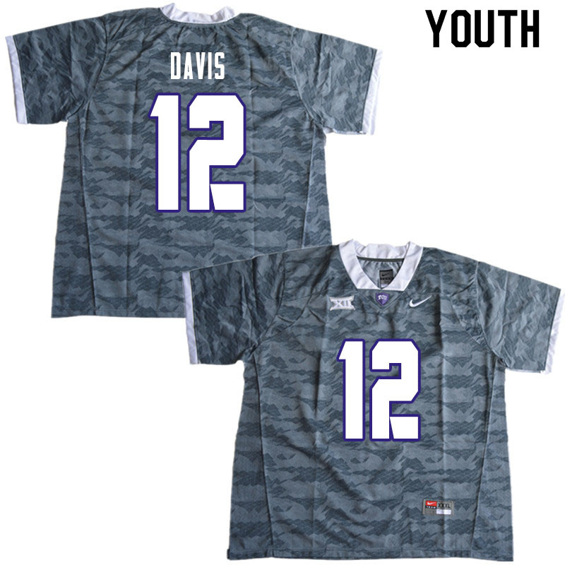 Youth #12 Derius Davis TCU Horned Frogs College Football Jerseys Sale-Gray